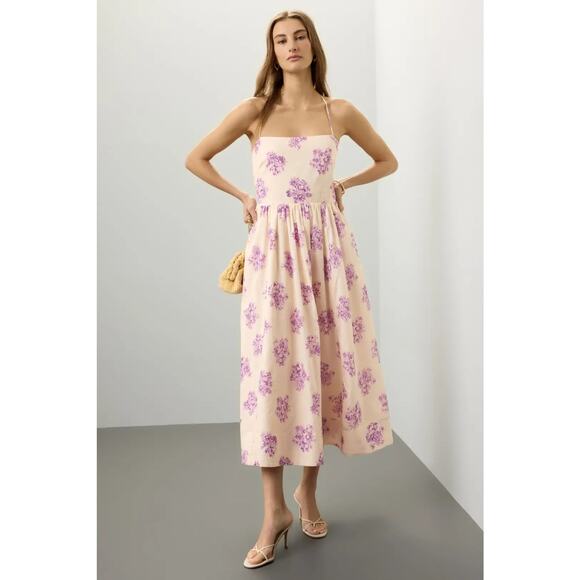 Jason Wu‎ Antique Printed Dress Cream Purple Midi Cotton Sleeveless Sz 8